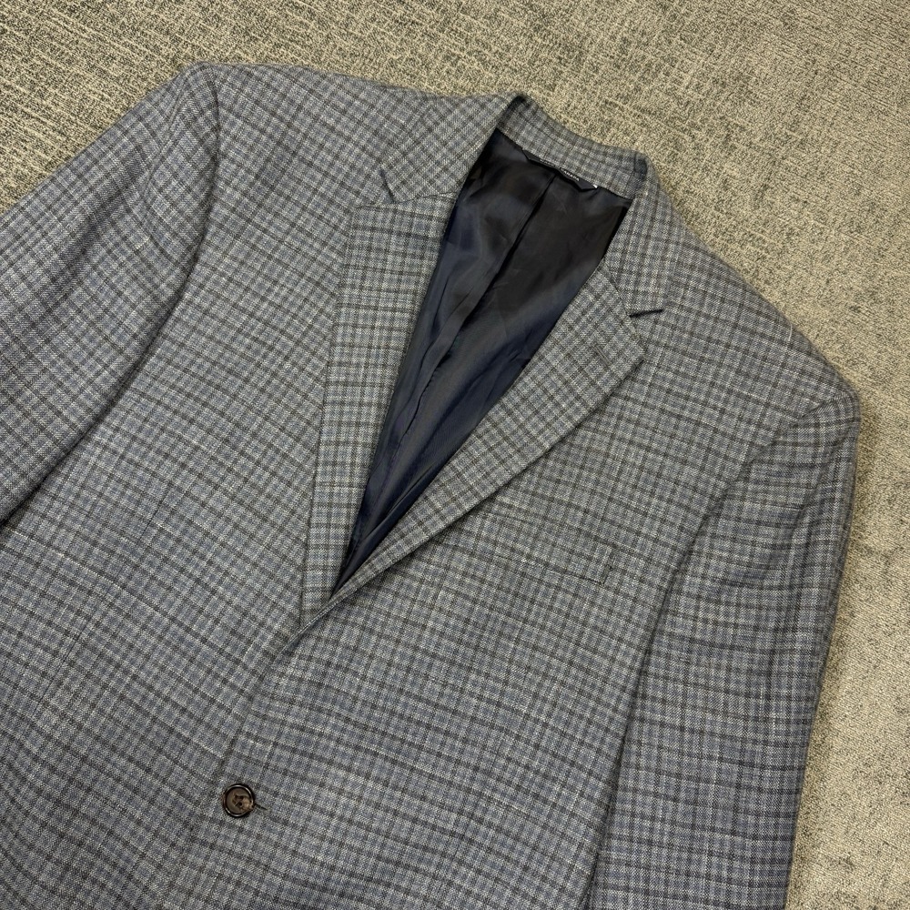 Ralph Ralph‎ Lauren Blazer Mens 44L Blue Plaid Silk Wool Linen Sport Coat Jacket